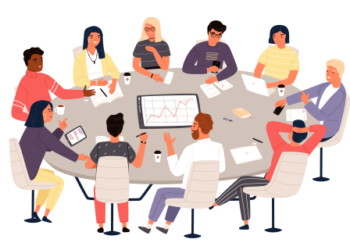 colleagues-sitting-round table-cartoon