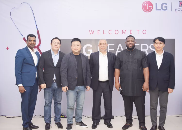 L-R: Head, Corporate Marketing, LG Electronics West Africa Operations, Mr. Hari Elluru; general manager, Home Appliances, LG Electronics West Africa Operations, Mr. Brian Kang; general manager, Home Entertainment, Audio Division, LG Electronics West Africa Operations, Mr. Daesun Hwang; MD, CEO Fouani Nigeria Limited, Mr. Mohammed Fouani; country manager, CEO Reliance HMO, Mr. Novo Abere, general manager Air Solution, LG Electronics West Africa Operations, Mr. Joonkyu Song, during the LG Dealer Care Event held at Victoria Island, Lagos, Nigeria