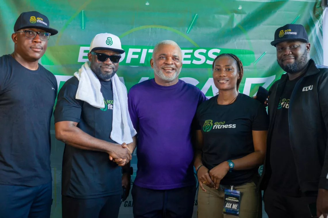 L-R  Orhobo Ojonah, Director, Lanre Akinmusire, Managing Director and CEO, Hon. Eseme Eyiboh, Comfort Thomas, General Manager and Damilola Macaulay, Branch Manager Abuja, all of Ecofitness Hub at the launch of its newest outlet in Abuja on Saturday, October 28, 2023.