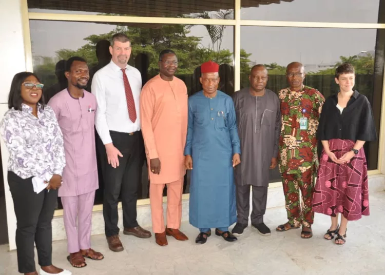 L-R: Chief Executive Officer, McEnies Global Communication, Dr. Omolara Olaosebikan; Project Coordinator, The Foreign, Commonwealth & Development Office (FCDO), Mr. Oluwasegun Adetunde; Project Lead, UK Meteorological Office (Met Office), Mr. Tim Donovan; Director, The National Space Research Development Agency, (NASRDA), Dr. Matthew Adepoju; Director General, Nigeria Hydrological Services Agency, Engr. Clement Nze; Head, Flood and Erosion Control, National Water Resources Institute, Kaduna , Director, National Orientation Agency (NOA) , Mr. Emeka Egbugara, and Team Leader, Climate Change and Nature, British High Commission, Abuja, Mrs. Martine Sobey at the UK, FCDO and Met Office presentation of the research findings and recommendations documents on improving flood risk communication in Nigeria to the Disaster Management Agencies Director Generals held in Abuja, recently.