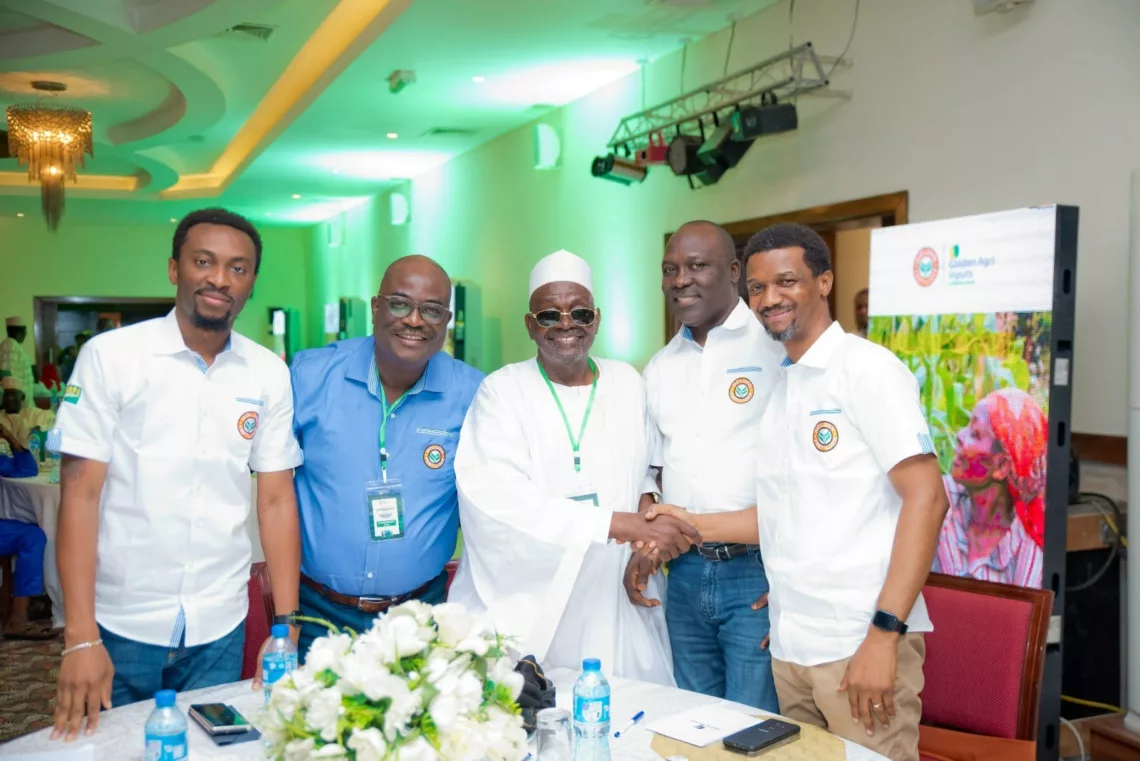 L-R: Finance Director, Agro-Allied, Mr. Yomi Akindele; General Manager, Golden Agri Input Ltd (GAIL), Mr. Falade Olusegun Isaac; Retired Head of Sales, Golden Fertilizer, Alhaji Zakari; Plant Manager, Golden Fertilizer, Kaduna, Mr. Ibrahim Ali; and General Manager, FertiGAIL, Mr. Tayo Ilori at the just concluded Golden Fertilizer Trade Forum, which took place at Bristol Palace Hotel, Tarauni, Kano.